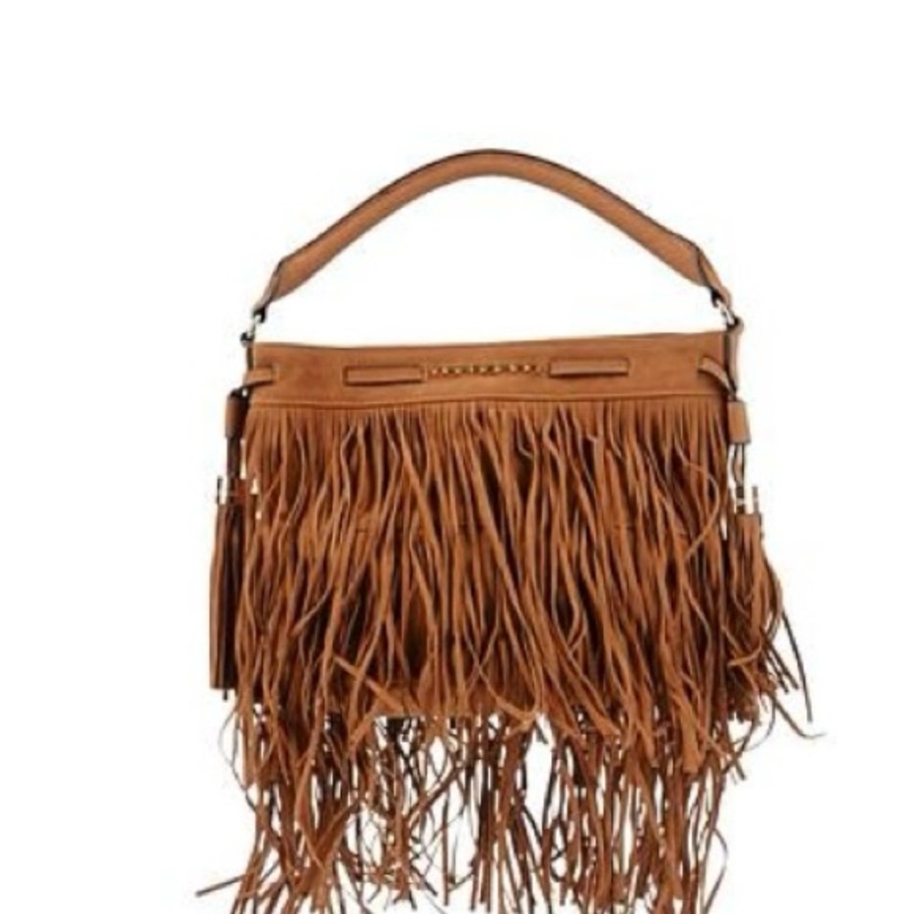 Italian Fringe Tan Suede Effect Handbag